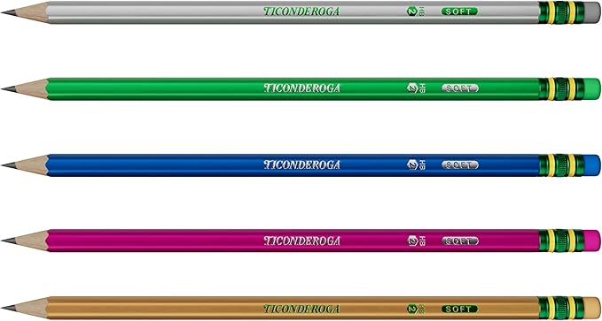 Ticonderoga Wooden Pencils, Pre-Sharpened, #2 HB Soft, Metallic Colors, 10 Count