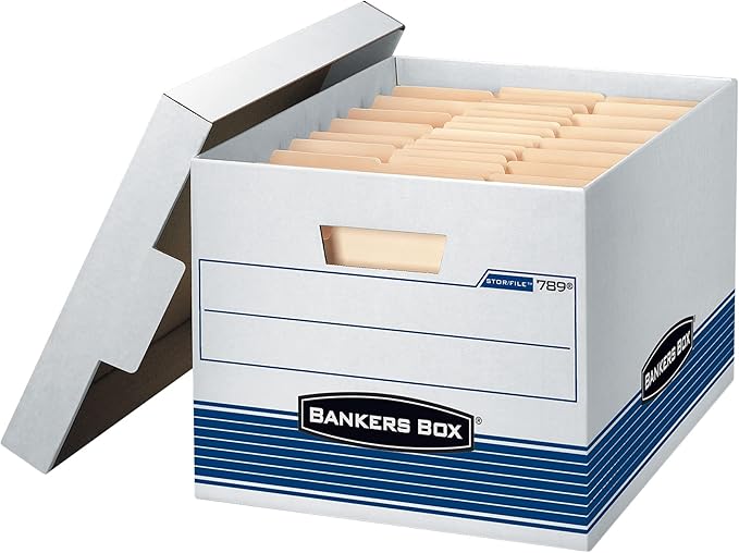 Bankers Box 4-Pack Medium Duty File Storage Boxes with Lids, FastFold Assembly, Letter/Legal, STOR/FILE, (0078907)