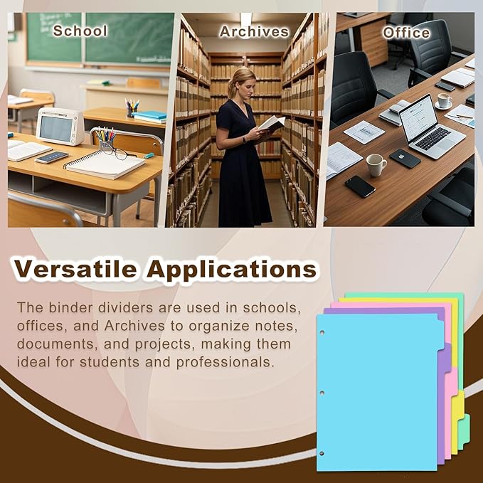 5-tabs 2 Set Binder Dividers with Tabs,Plastic Index with Label,Colorful Big Tab Dividers for 3 Ring Binder (10)