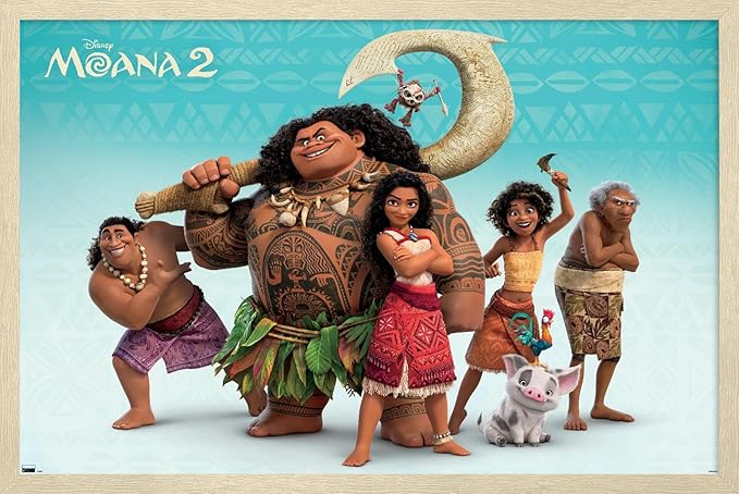 Disney Moana 2 - Group Wall Poster, 22.4L" x 14.7W", Blonde Framed Version