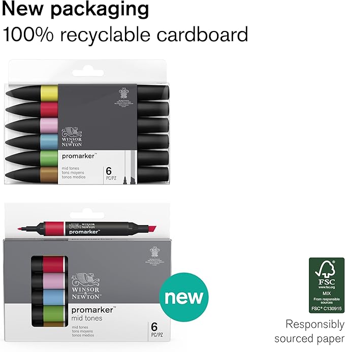 Winsor & Newton ProMarker Set, 6 Count, Skin Tones Set 2