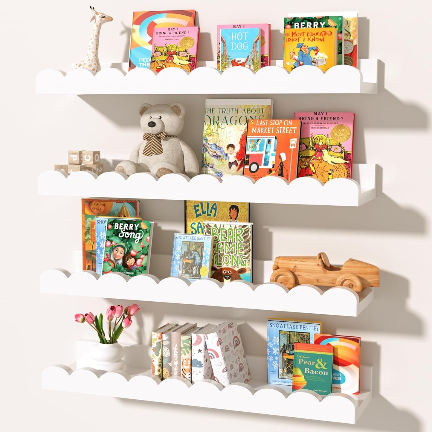 Nursery Book Shelves for Wall - Floating Kids Bookshelf for Bedroom, Nursery and Playroom - Wall Mounted, Space Saving, Easy to Install, Holds Multiple Books - Ideal for Children’s Room Storage