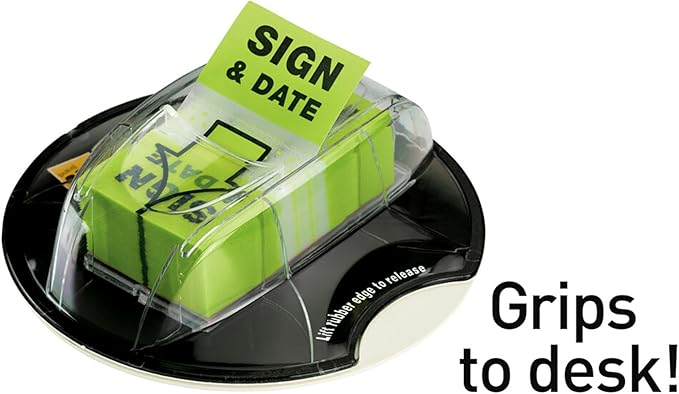 Post-it Sign and Date Flags, 200/Desk Grip Dispenser, 1 Dispenser/Pack, 1 in Wide, Bright Green (680-HVSD)