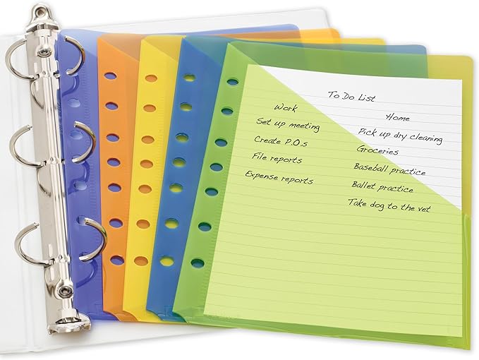 Avery Mini Binder Pockets for 3 Ring Binders and 7 Ring Binders, Assorted Colors, for 5.5" x 8.5" Documents, Acid-Free and Archival-Safe, 5 Binder Folders Total (75307)