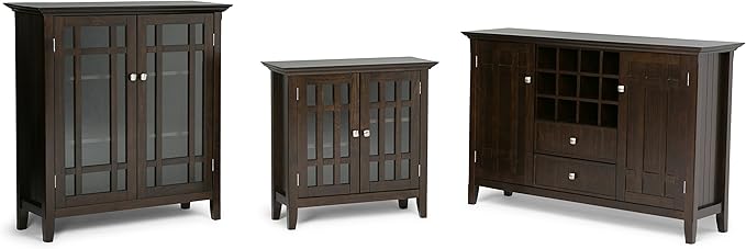 SIMPLIHOME Bedford Storage Cabinet - 39 inch Wide Solid Wood Medium Cabinet in Dark Tobacco Brown, Transitional Console for Living Room, Entryway, or Dining Room with Glass Doors and Shelves