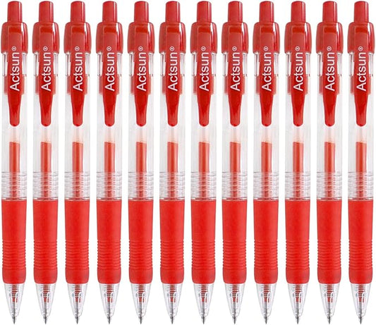 Red Gel Ink Pens, 12 Pcs, Fine Point, Smooth Writing, Retractable, 0.8 Mm, Gift for Women & Men, Journaling, School & Office Supplies