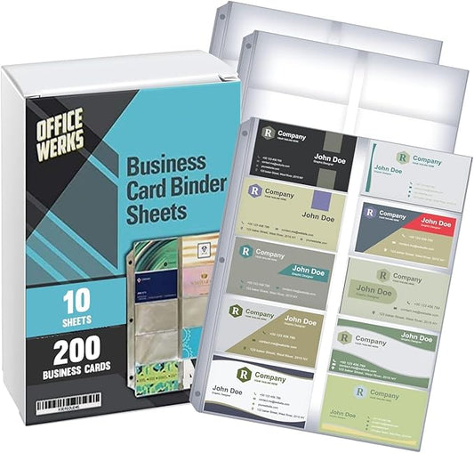 Business Card Sleeves for 3 Ring Binders, Heavy Duty Clear Page Protectors, Plastic Card Holder Sheets, 10 Pack, 20 Cards Per Sheet
