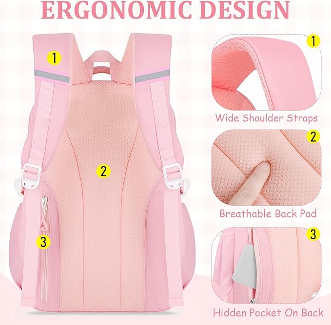 Kids Backpacks for Girls - Cute Girls Backpack for Elementary, Middle and High School Students - 18" School Bookbag