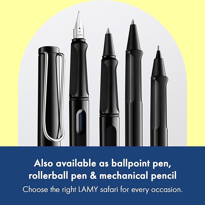 LAMY safari black - Fountain Pen with ergonomic grip & polished steel nib in size B - ideal for any Writing & Calligraphy - including LAMY T 10 blue cartridge - Right-Handed