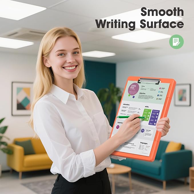 Legal Size Clipboard with Storage, High Capacity 8.5 x 14 Clip Board for Lawers, Folio & Side-Opening, Size 15 x 10 x 1.2 in, Orange