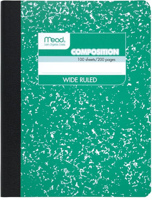 Mead Composition Notebook, Wide Ruled Paper, 7-1/2" x 9-3/4", 100 Sheets, Green Marble (09918AC5)
