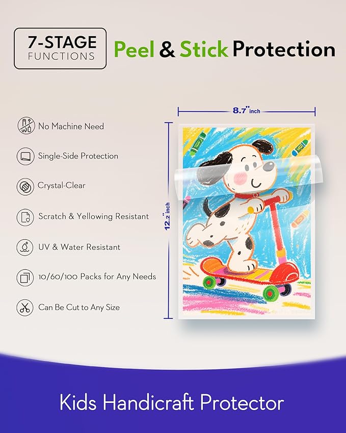 Uinkit 4mil Thicker Self-Adhesive Laminating Sheets, 10Pack Letter Size 8.5x11" - Peel & Stick, No Heat Needed - Dry-Erase Friendly Surface for Reusable Documents, Kids Art, Posters & Crafts