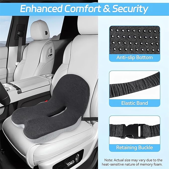 Memory Foam L-Shaped Integrated Seat Cushions for Car Truck Driver Ergonomic L Shape Lumbar Cushion Sciatica Back Pain Relief Office Chair Butt and Back Support Pillow Long Driving Booster Seat (I1)