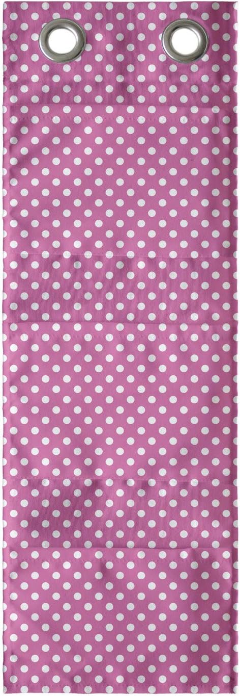 Ambesonne Pink Polka Dots Hanging Pocket Organizer, Rose Background with Mini Geometric Details Adjacently Victorian Design, Printed Polyester Storage Bag with Pockets, 9" x 27", Pink and White