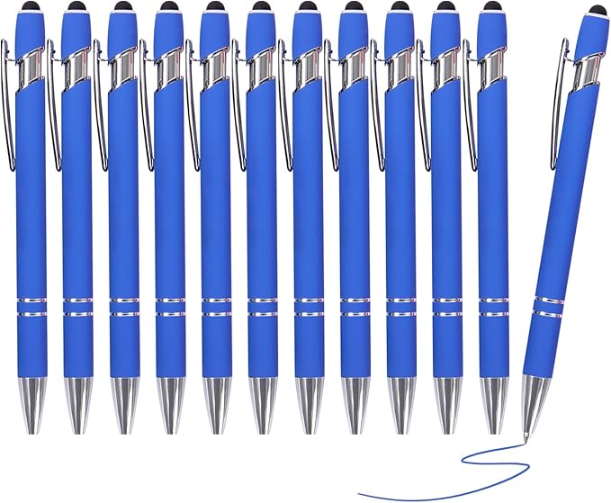 Blue Gel Ink Pens, 12 Pcs, Fine Point, Smooth Writing, with Stylus Tips, 0.7 Mm, Office Desk Accessories, Motivational