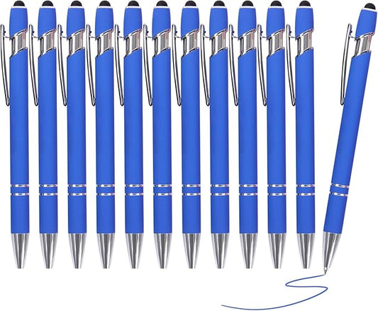 Blue Gel Ink Pens, 12 Pcs, Fine Point, Smooth Writing, with Stylus Tips, 0.7 Mm, Office Desk Accessories, Motivational