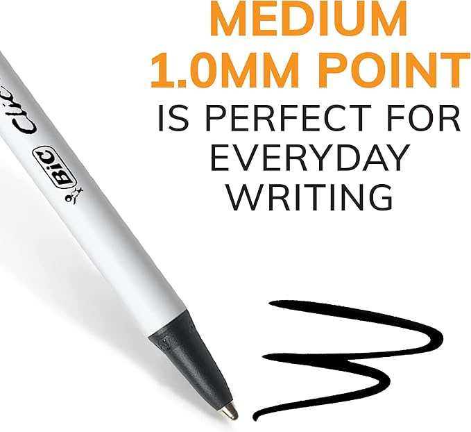 BIC Clic Stic Black Retractable Ballpoint Pens, Medium Point (1.0mm), 12-Count Pack, Round Barrel Design for Comfortable Writing