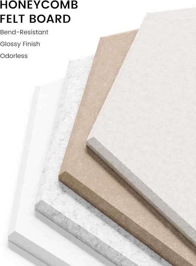 Fluxynara Hexagon Cork Board Alternative for Walls Decor-8-Pack Felt Bulletin Board Tiles,with 30 Pushpins,50 Adhesive Tabs for Office,Classrooms & Home Pin Board Felt Board-Stone Beige