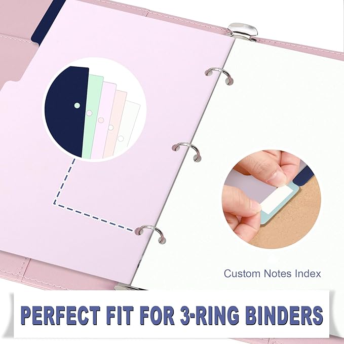(5.5 x 8.5 inch) 5 Tab 3 Hole Punch Dividers with Tabs Durable Mini Dividers Discbound Notebook-Junior Size 5 Color for Office Meeting