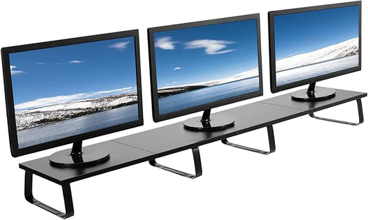 VIVO 55 inch Extra Long Monitor Stand, Wood & Steel Desktop Riser, Multi Screen, TV, Keyboard, Laptop, Ergonomic Desk and Tabletop Organizer, Black, STAND-V000D5