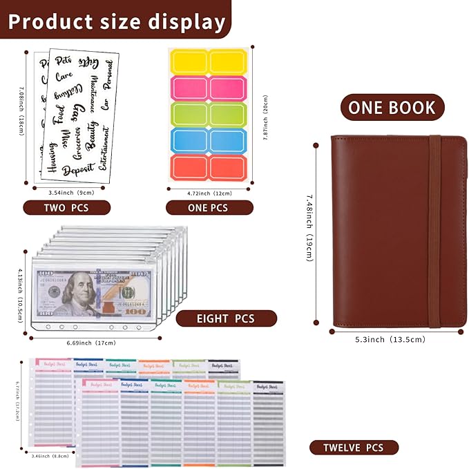 NICOOTHBudget Binder Cash Envelopes A6 Money Saving Binder with Zipper envelopes (A6 Brown)