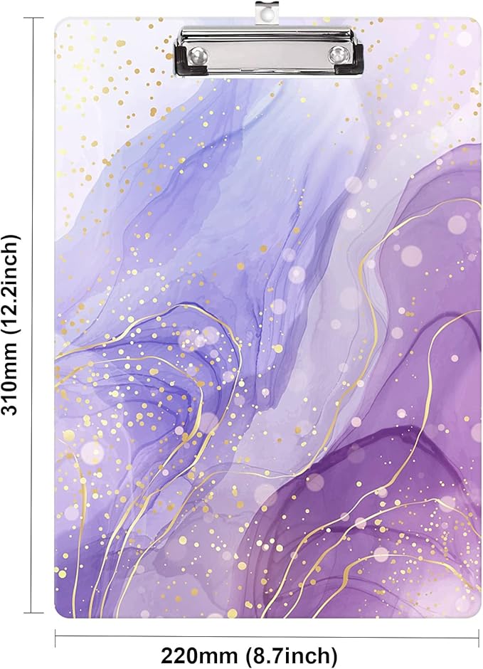 Fashion Clipboard, A4 Letter Size Wooden Decorative Clipboards for Teacher, Nurse, Doctor,Student and Kids, Cute Design for Standard Size 12.2" x 8.9"(C-Light Purple Marble)