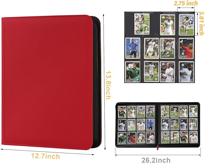 Trading Card Binder 12 Pocket, GERMUN PU Cover Card Binder for 720 Cards, Premium Trading Card Holder Folders, Double Sided Pocket Card Album for MTG, TCG (Red)