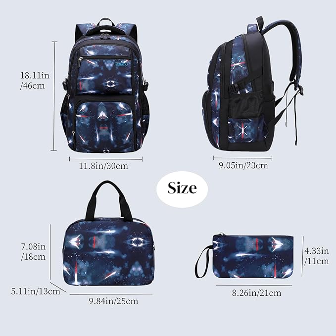 MITOWERMI Boys Backpacks for Primary Junior School Kids Backpack with Lunch Box Galaxy Space Bookbags for Boys Girls