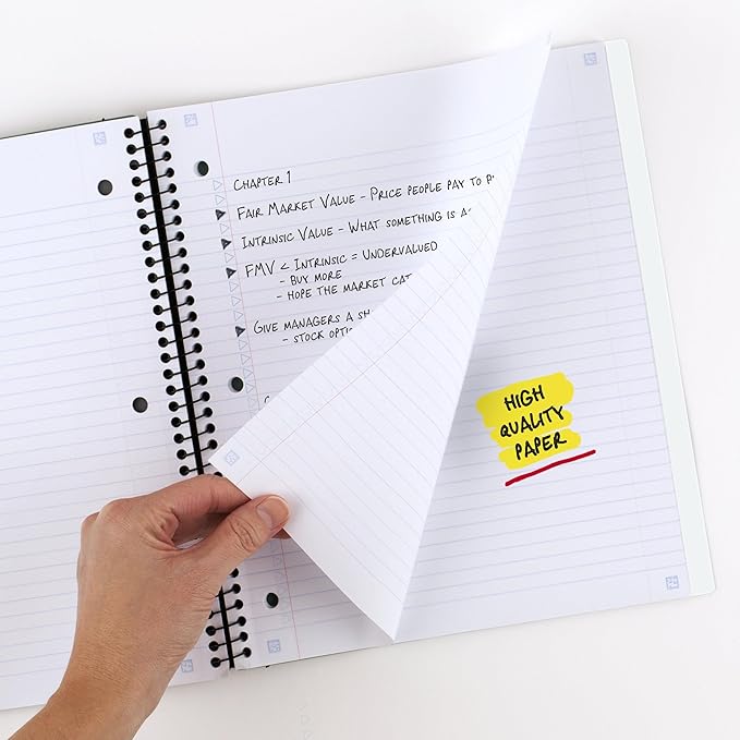 Five Star Advance Spiral Notebook + Study App, 1 Subject, College Ruled Paper, 8-1/2" x 11", 100 Sheets, Spiral Guard, Movable Tabbed Dividers, White (820012B-ECM)