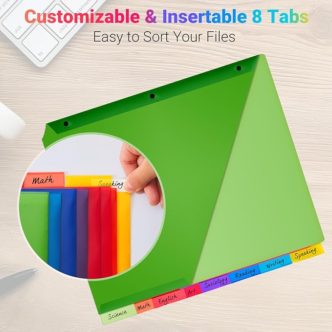 8-Tab Dividers for 3-Ring Binders, 8 Counts Dividers with 2 Pockets, Insertable 8 Tabs Binder Divider for 1/2''/1''/2''/3'' inch Binders, 8 Colors (1)