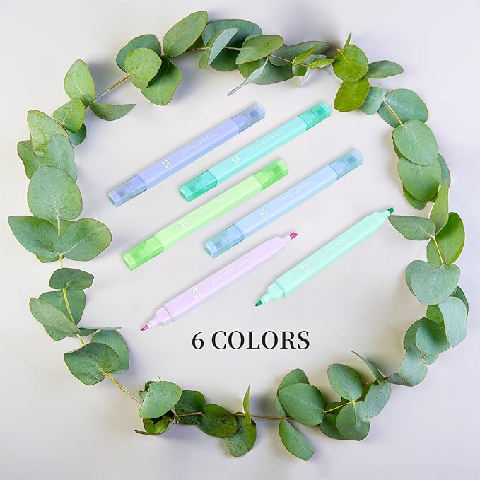 6Pcs Aesthetic Cute Highlighters with Soft Chisel Tip,Bible Highlighters No Bleed, Quick Dry Assorted Colors Highlighter Markers
