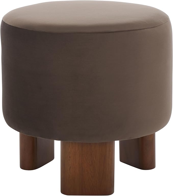 SAFAVIEH Home Collection Mista Chocolate Brown Velvet Round Ottoman Seat Foot Rest