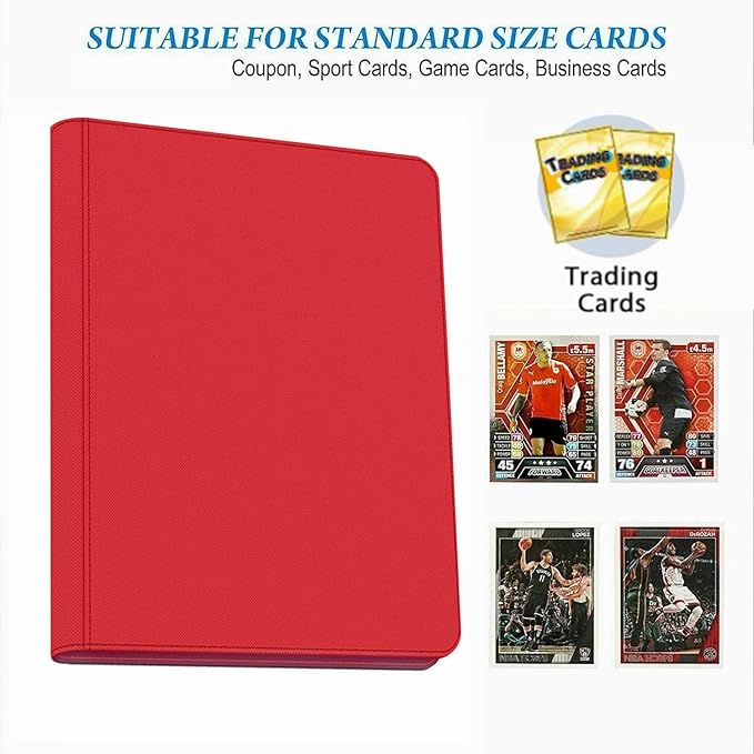 16 Pocket Card Binder, 1000+ Premium Zip Trading Card Binder, Double Sided Pocket Card Binder Album, Ringless Card Folder for MTG, TCG, Sports Card (Red, 16Pockets)