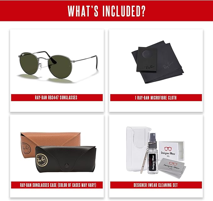 Ray-Ban RB3447 ROUND METAL Sunglasses For Men +BUNDLE with ACCESSORY EYEWEAR KIT