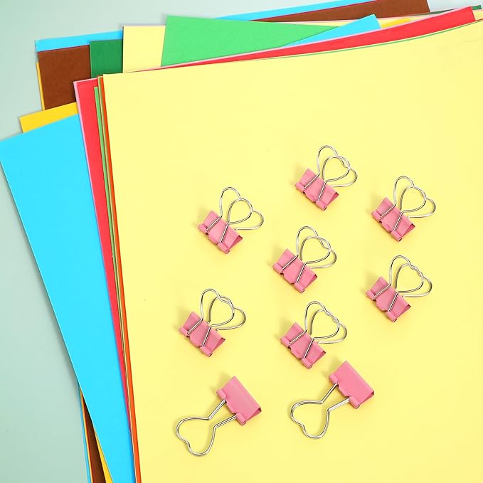 15 PCS Pink Heart Hollow Out Metal Binder Clips, Heart Shape Binder Clips Notes Letter Paper Clip for Paperwork School Home Office