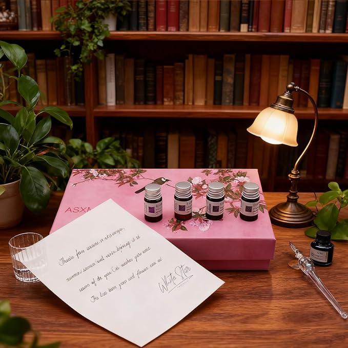 Calligraphy Dip Pen Set - 12 Colorful Inks, 2 glass pens Pen Holder, Glass, Crystal Pen for Art Writing, Drawing, Signatures, Decoration,Holiday Gift Set Calligraphy Beginners