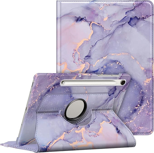 Fintie Rotating Case for Samsung Galaxy Tab S10 Lite/ S10 FE/ S9 FE 5G 10.9 Inch/Tab S9 11 Inch with S Pen Holder, 360 Degree Swiveling Stand Cover Auto Sleep/Wake, Lilac Marble