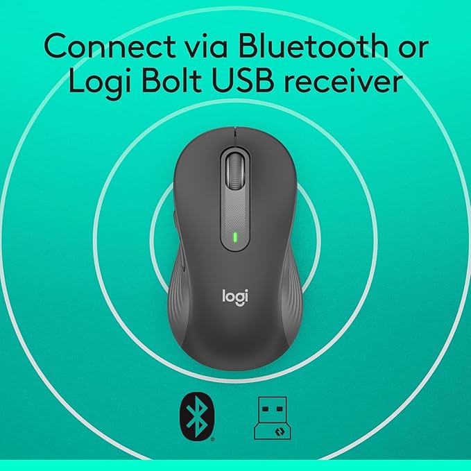Logitech Signature M650 L Full Size Wireless Mouse - for Large Sized Hands, 2-Year Battery, Silent Clicks, Customizable Side Buttons, Bluetooth, Multi-Device Compatibility - Black (Renewed)