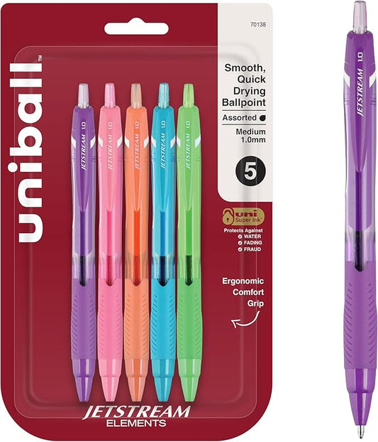 uni-ball Jetstream Elements Ballpoint Pens Medium Point,1.0mm, Assorted, 5 Pack