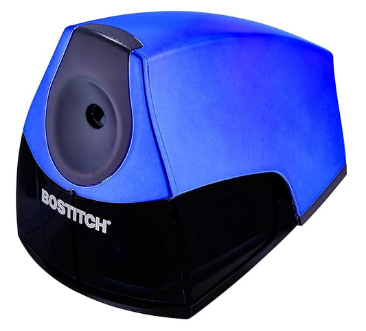 Bostitch Office Electric Pencil Sharpener, Heavy Duty Powerful Stall-Free Motor, High Capacity Shavings Tray, for Office or Classroom, Blue Chrome Metallic