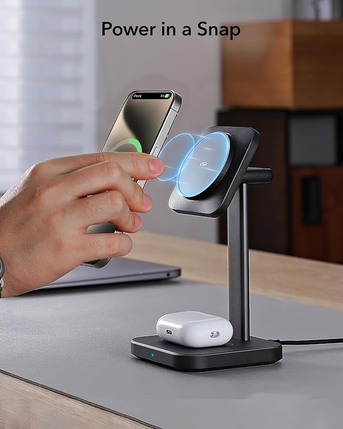 ESR 2 in 1 Charging Station for Apple, MagSafe Charger Stand for iPhone [Certified], Magsafe Charging Station for Multiple Devices iPhone 17/16/15/14/13/12, Apple Watch, & AirPods, Black
