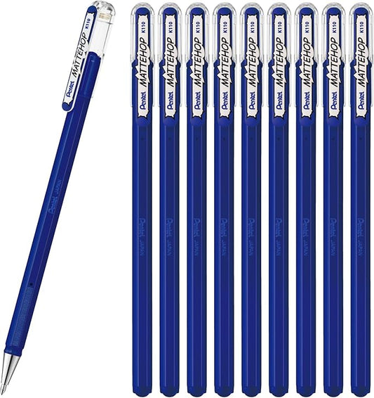 Pentel Color Ballpoint Pen, Matte Hop, Blue, 10 Count K110-VC