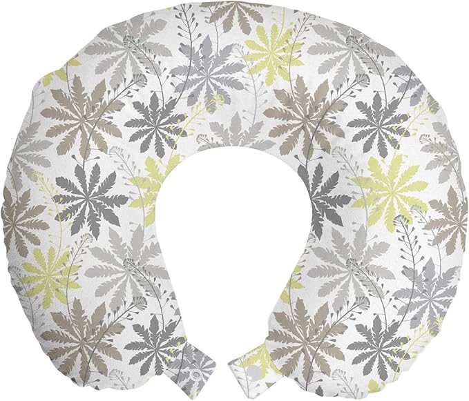 Ambesonne Floral Travel Pillow Neck Rest, Print of Shepherd's Purse Silhouettes in Mute Pastel Shades, Memory Foam Traveling Accessory for Airplane and Car, 12", Dust Dimgray