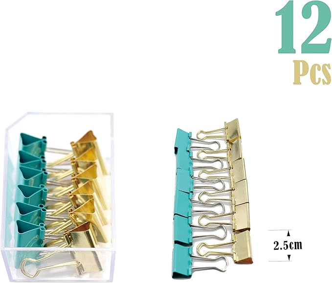 Gold Blue Binder Clips and Paper Clips Set (3-in-1 Boxed), for Office School Supplies Teachers Classroom Daily use