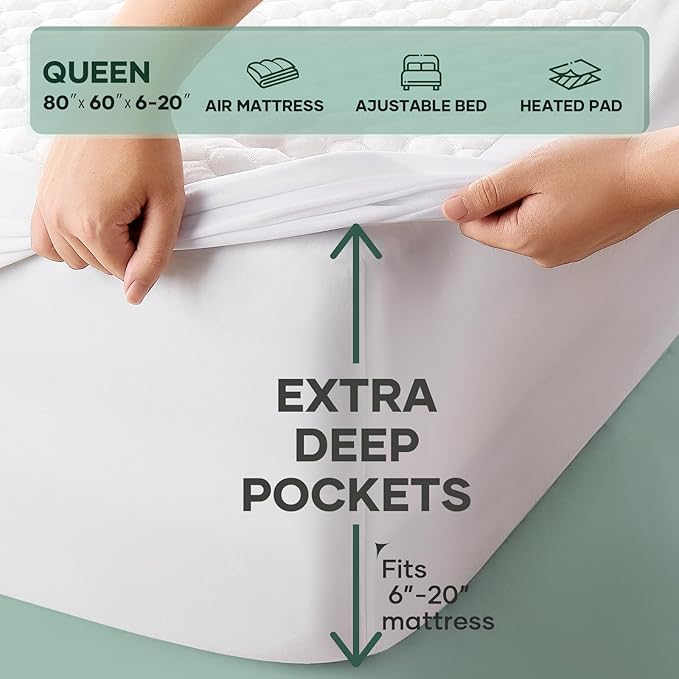 OhGeni 100% Waterproof Mattress Protector,Queen Size Mattress Soft Pad,Hair & Bedwetting Resistant,Cooling Breathable Fitted Sheets,Washable Bed Cover,Non-Slip Deep Pocket,Noiseless for Bedroom,Yellow