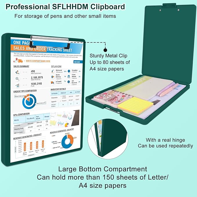 SFLHHDM Clipboard with Storage,Heavy Duty Clip Boards 8.5x11 with 2 Storage Case,Clear Visible Panel Storage Clipboards,Side Opening Nursing Clipboard Folder for Office Supplies-Bottle Green
