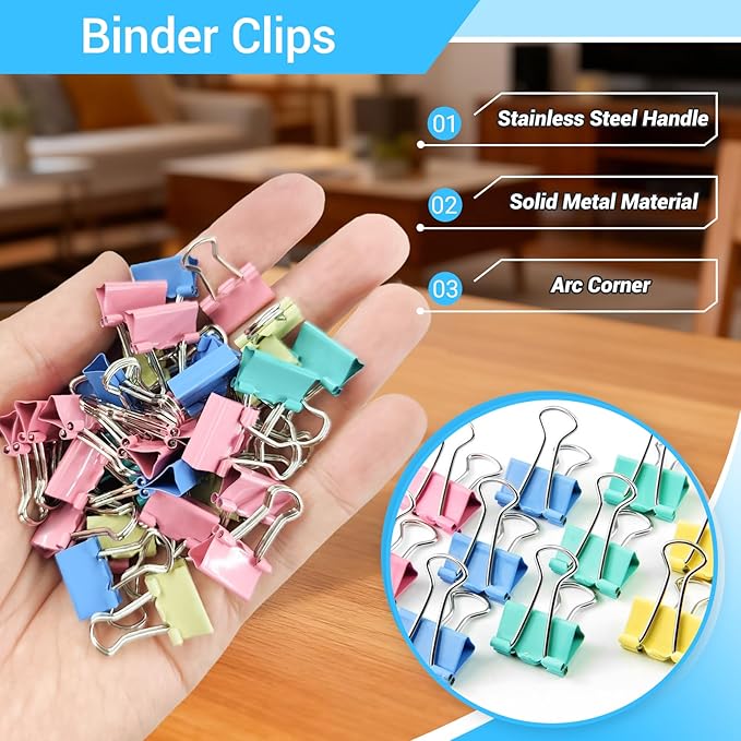 120 Pcs Small Binder Clips Assorted Colored, 0.75in/19mm Mini Binder Paper Clips, Paper Clamps for Office Supplies, Home, School,Business Document Organizing (Blue, Pink, Yellow, Green)