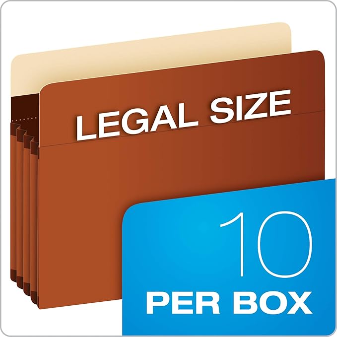 Pendaflex Expanding Accordion File Pockets, Extra Durable, Expands 3.5", Legal Size, Reinforced with Dupont Tyvek Material, 10/Box (15423), Brown
