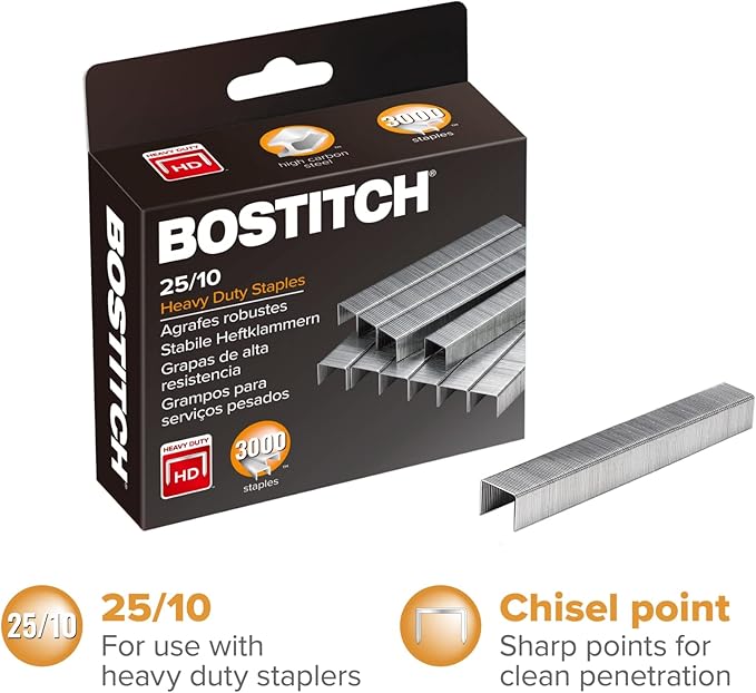 PaperPro "Bostitch 25/10 High-Capacity Staples, 3/8"" Leg Length, 3000/Box (1962)", silver