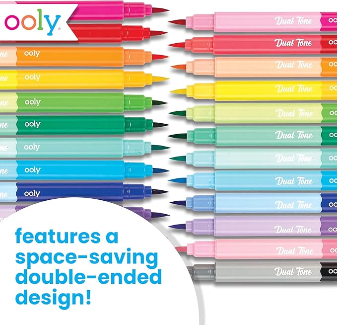 Ooly Dual Tone Double Ended Calligraphy Markers, 12 Brush Tip Markers, 24 Colors, Pens for Writing & Hand Lettering, Dual Tip Calligraphy Pens, Acid-Free Ink